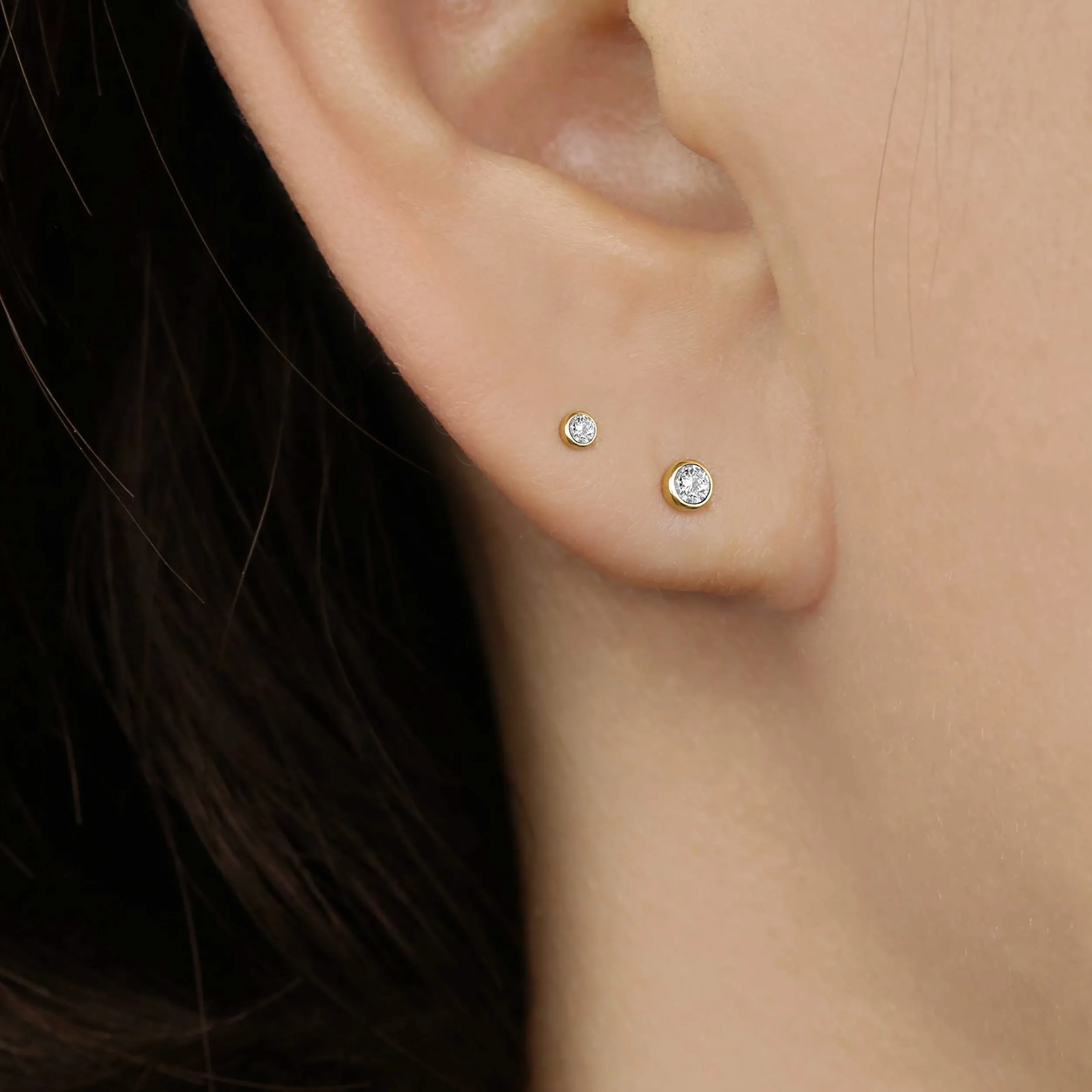 14k Solid Gold CZ Bezel Stud Earrings