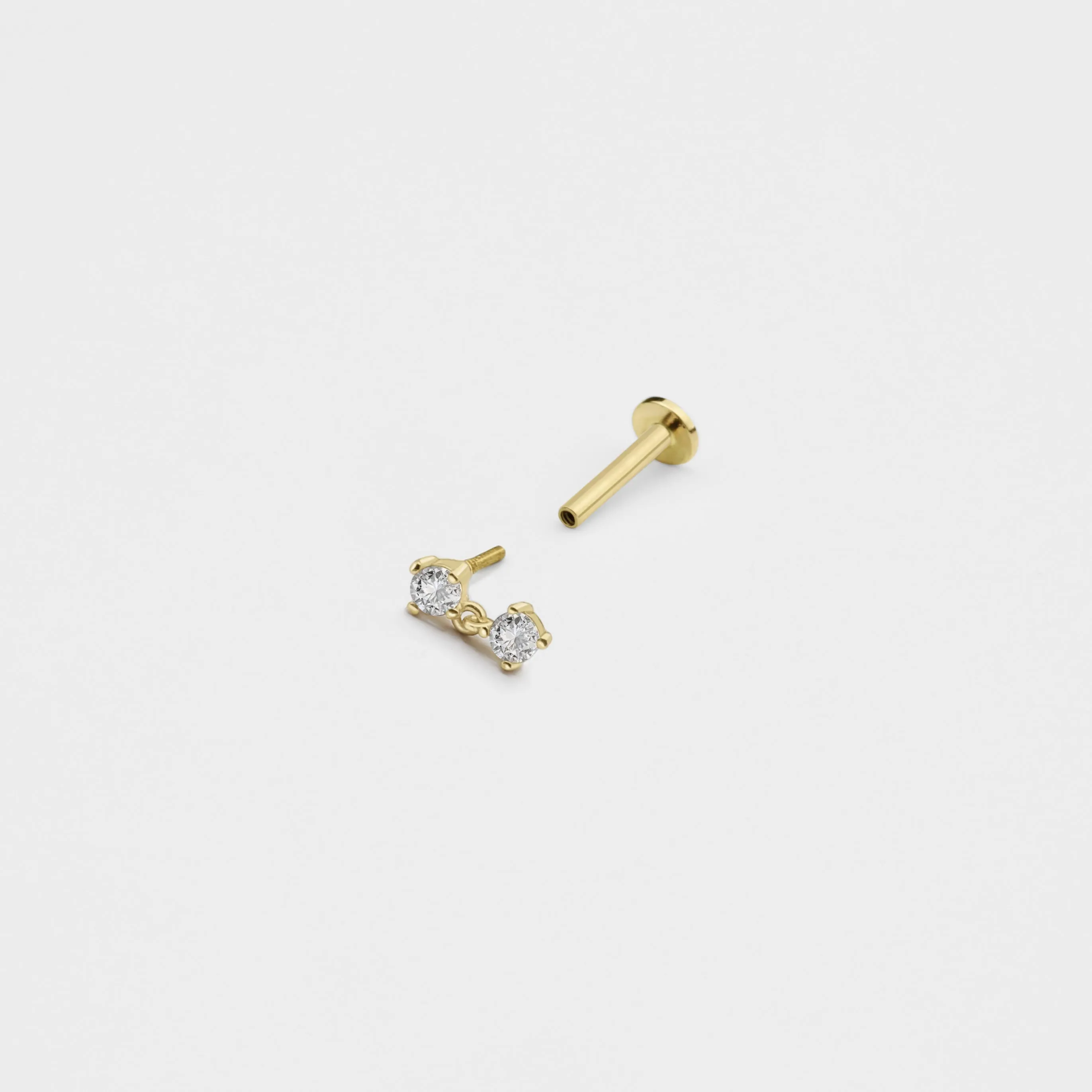 14k Solid Gold CZ Dangling Internally Threaded Labret Stud Earring