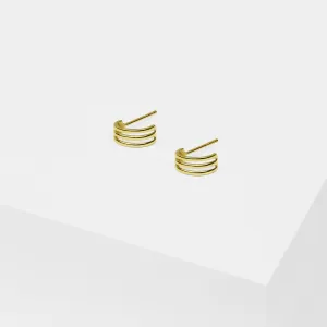 14k Solid Gold Dainty Trinity Line Stud Hoop Earring