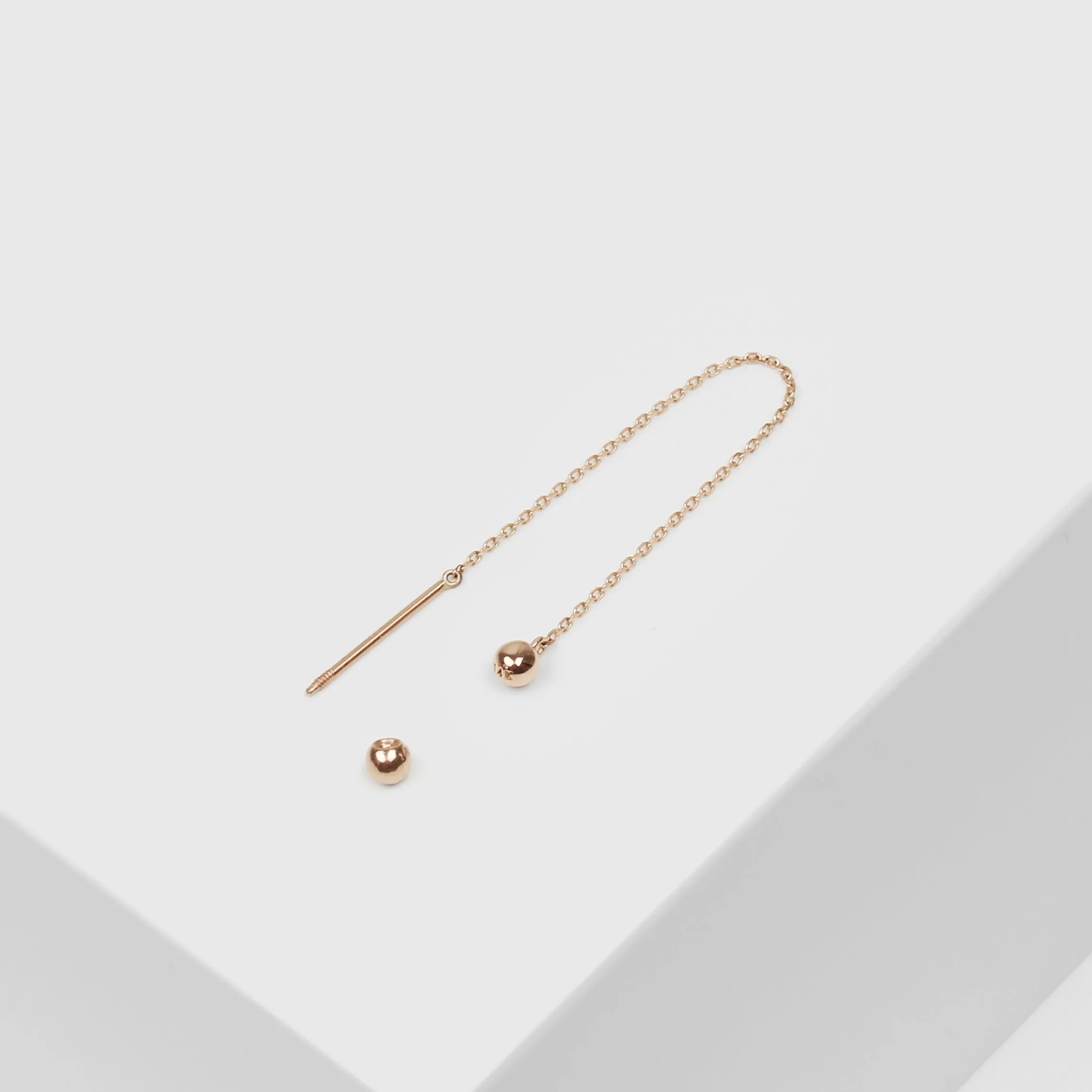 14k Solid Gold Double Ball Threader Earring