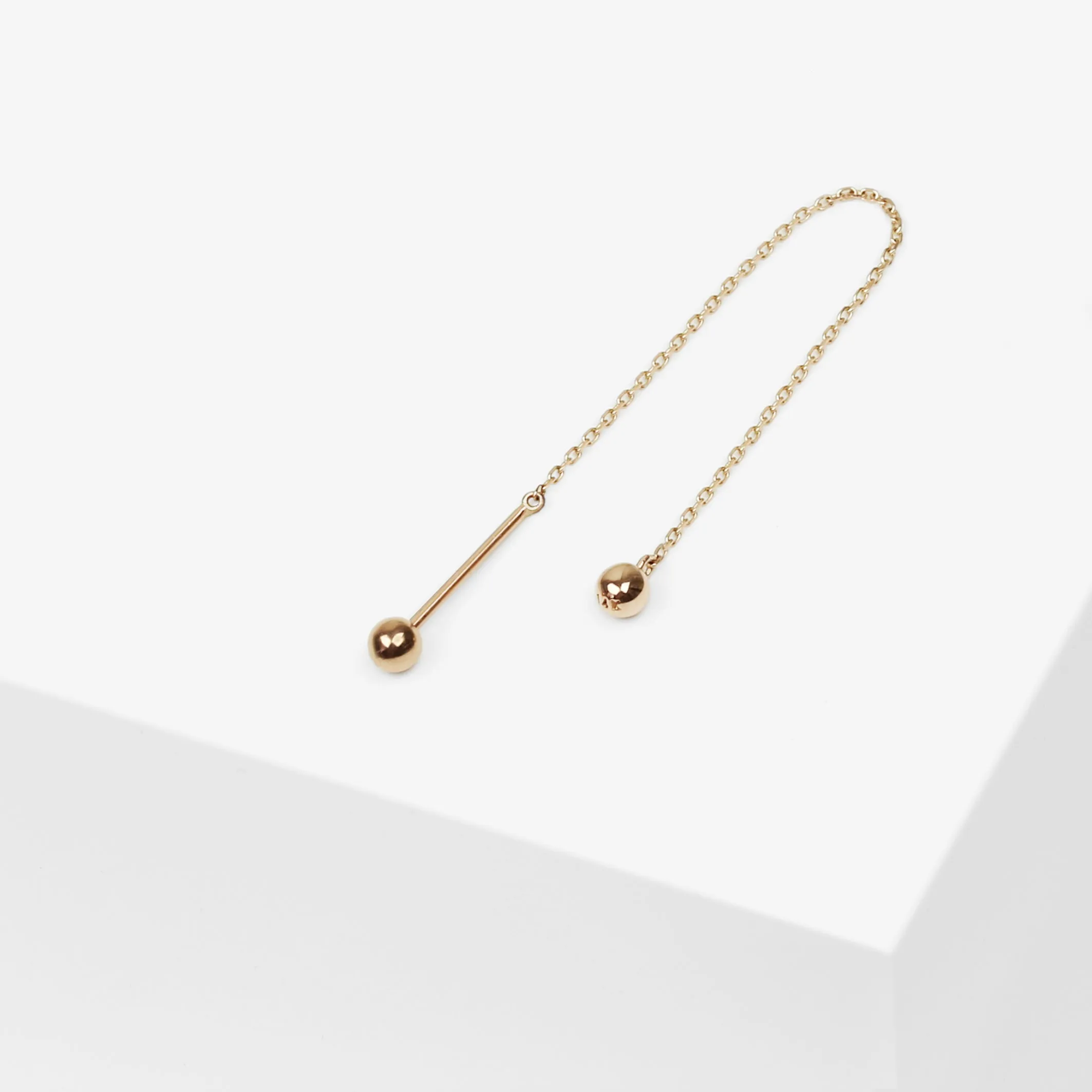 14k Solid Gold Double Ball Threader Earring