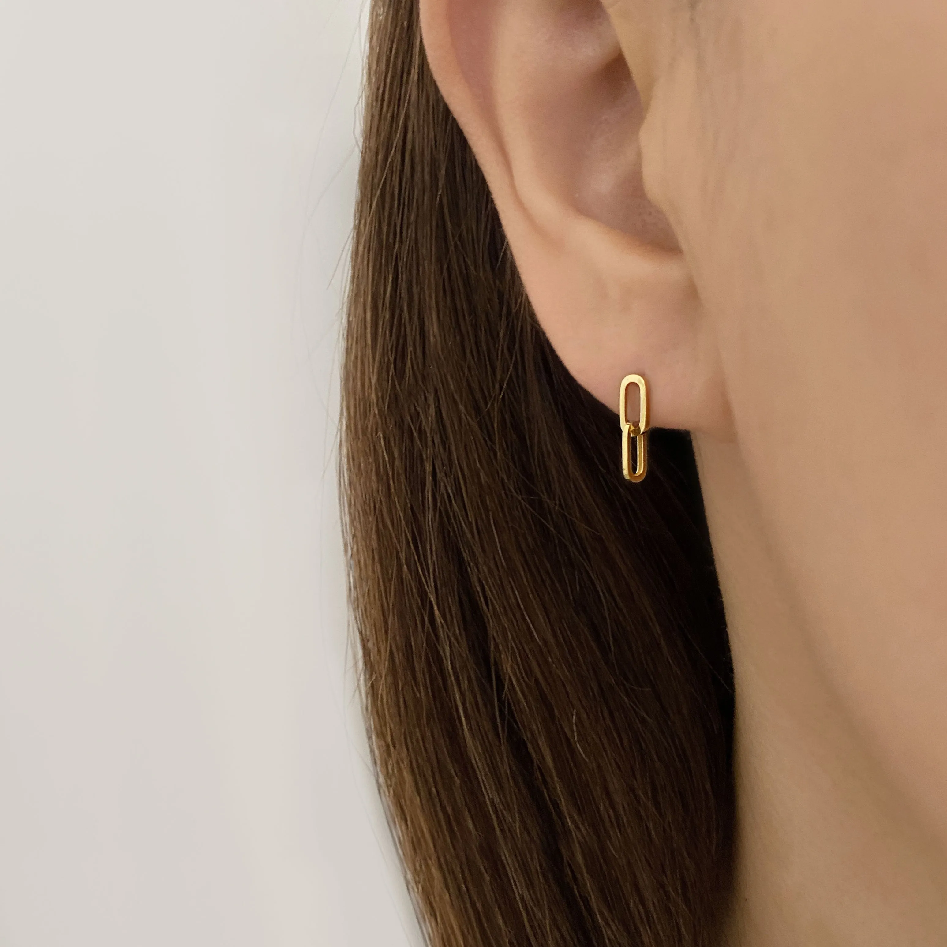 14k Solid Gold Double Link Stud Earring