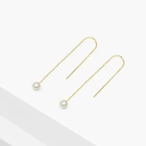 14k Solid Gold Freshwater Pearl Threader Earring