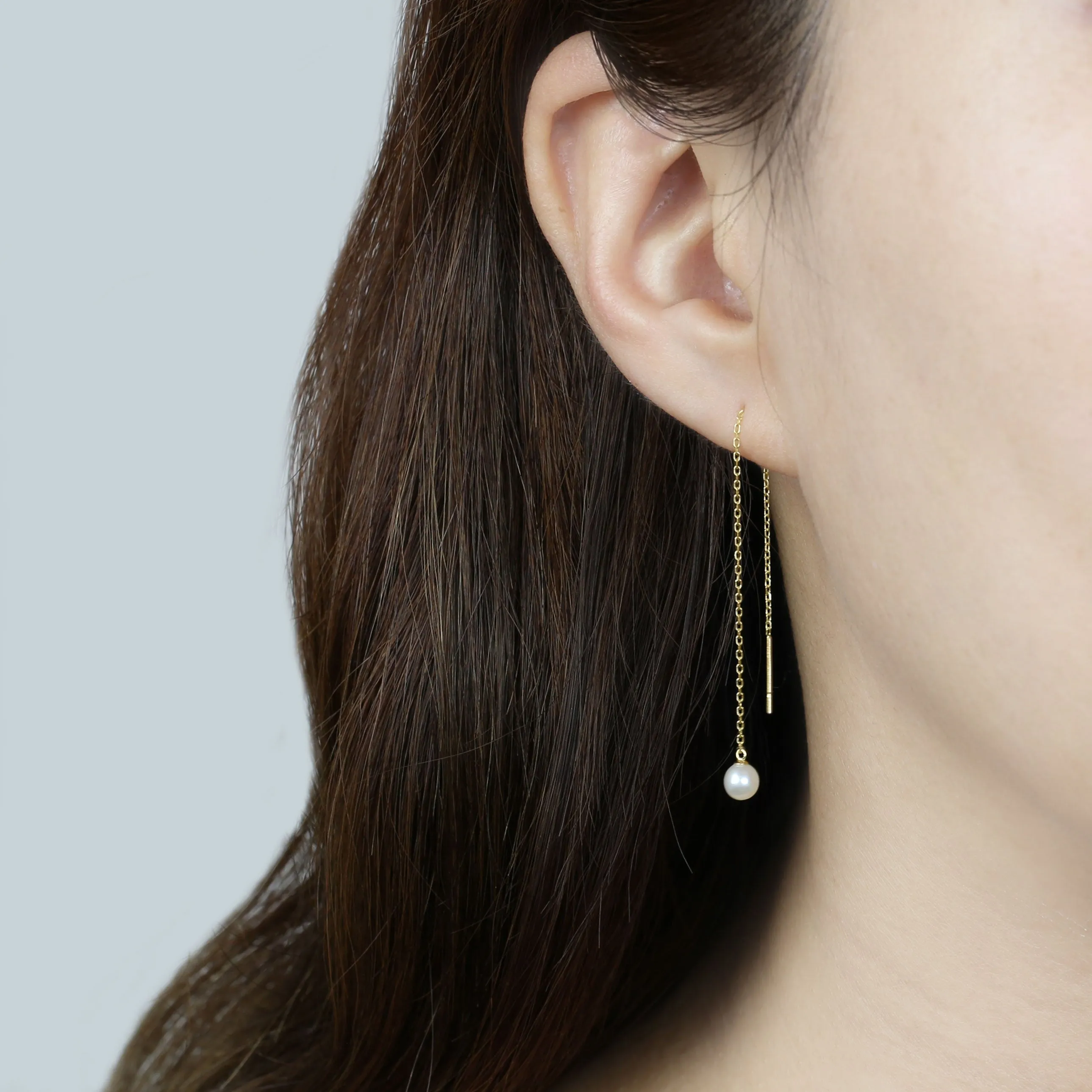 14k Solid Gold Freshwater Pearl Threader Earring