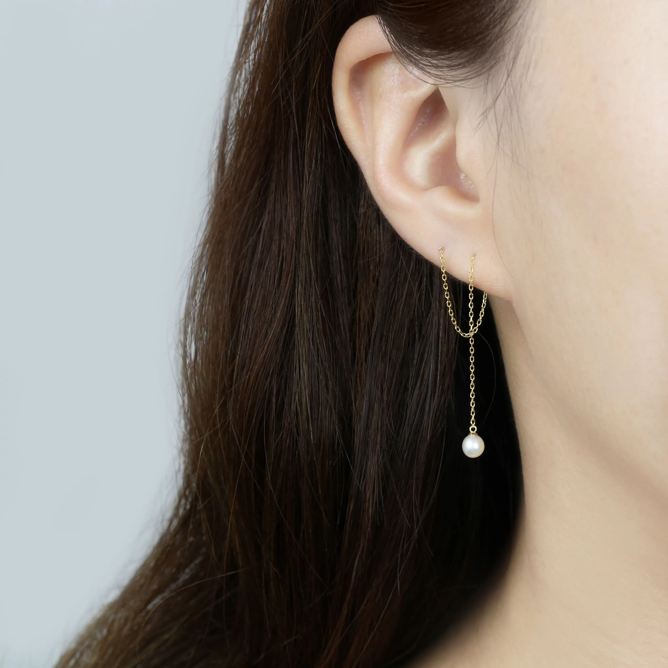 14k Solid Gold Freshwater Pearl Threader Earring