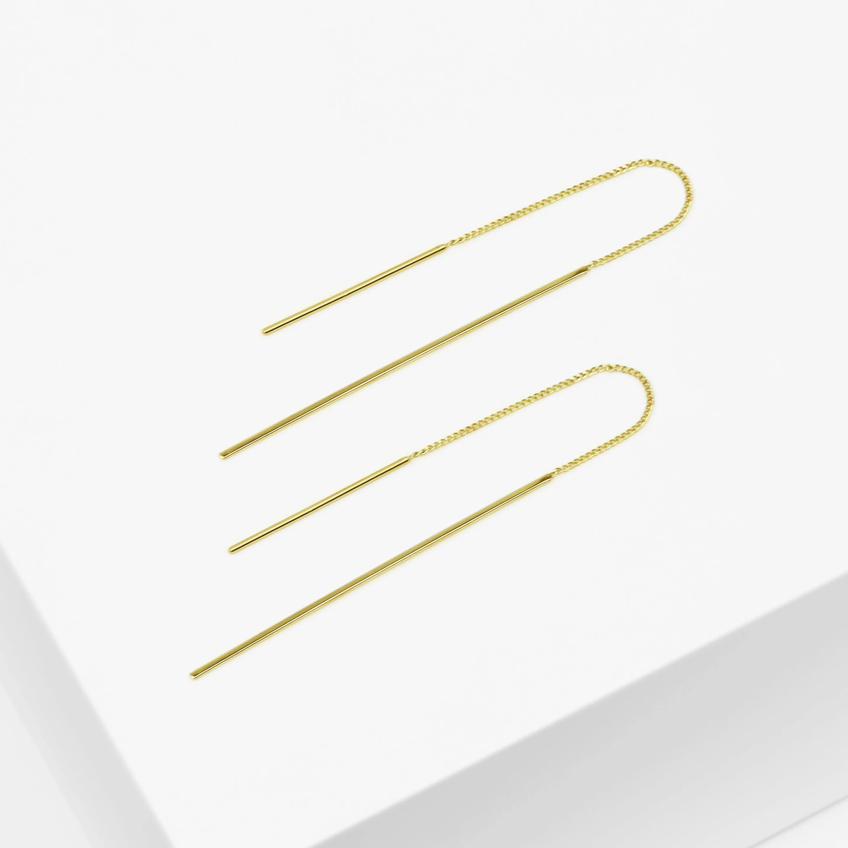 14k Solid Gold Long Bar Threader Earring