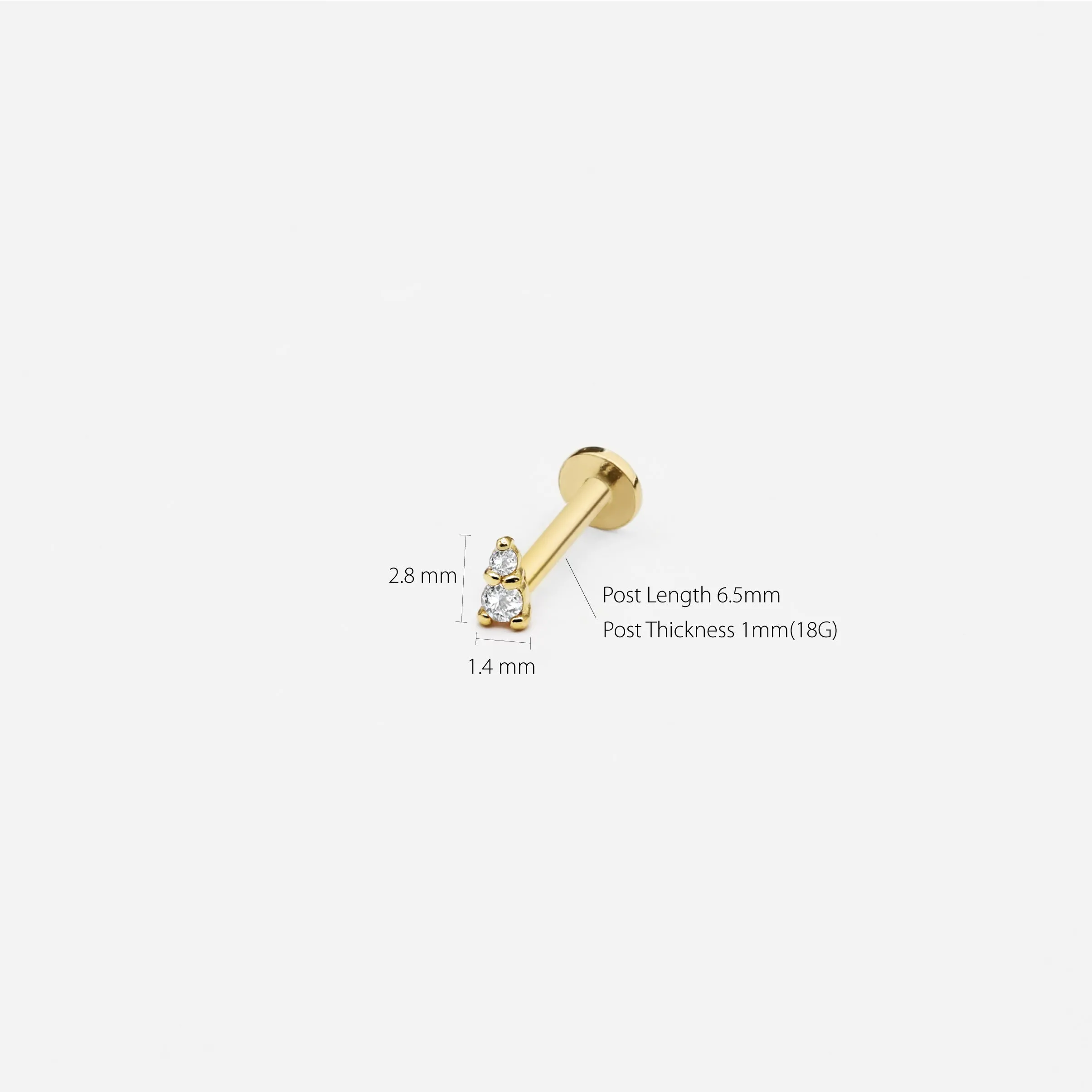 14k Solid Gold Micro CZ Triangle Internally Threaded Labret Stud Earring