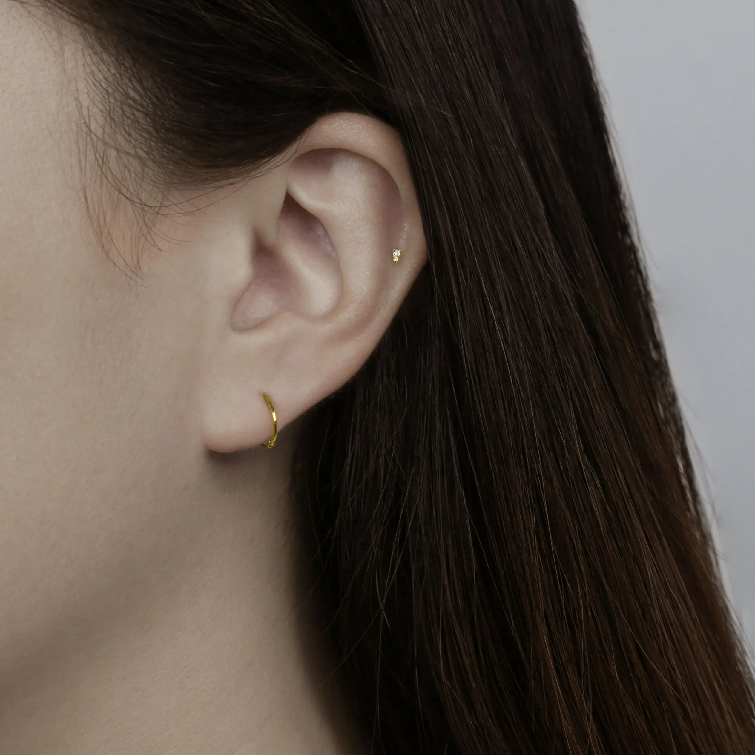 14k Solid Gold Micro CZ Triangle Internally Threaded Labret Stud Earring