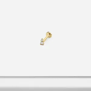 14k Solid Gold Micro CZ Triangle Internally Threaded Labret Stud Earring