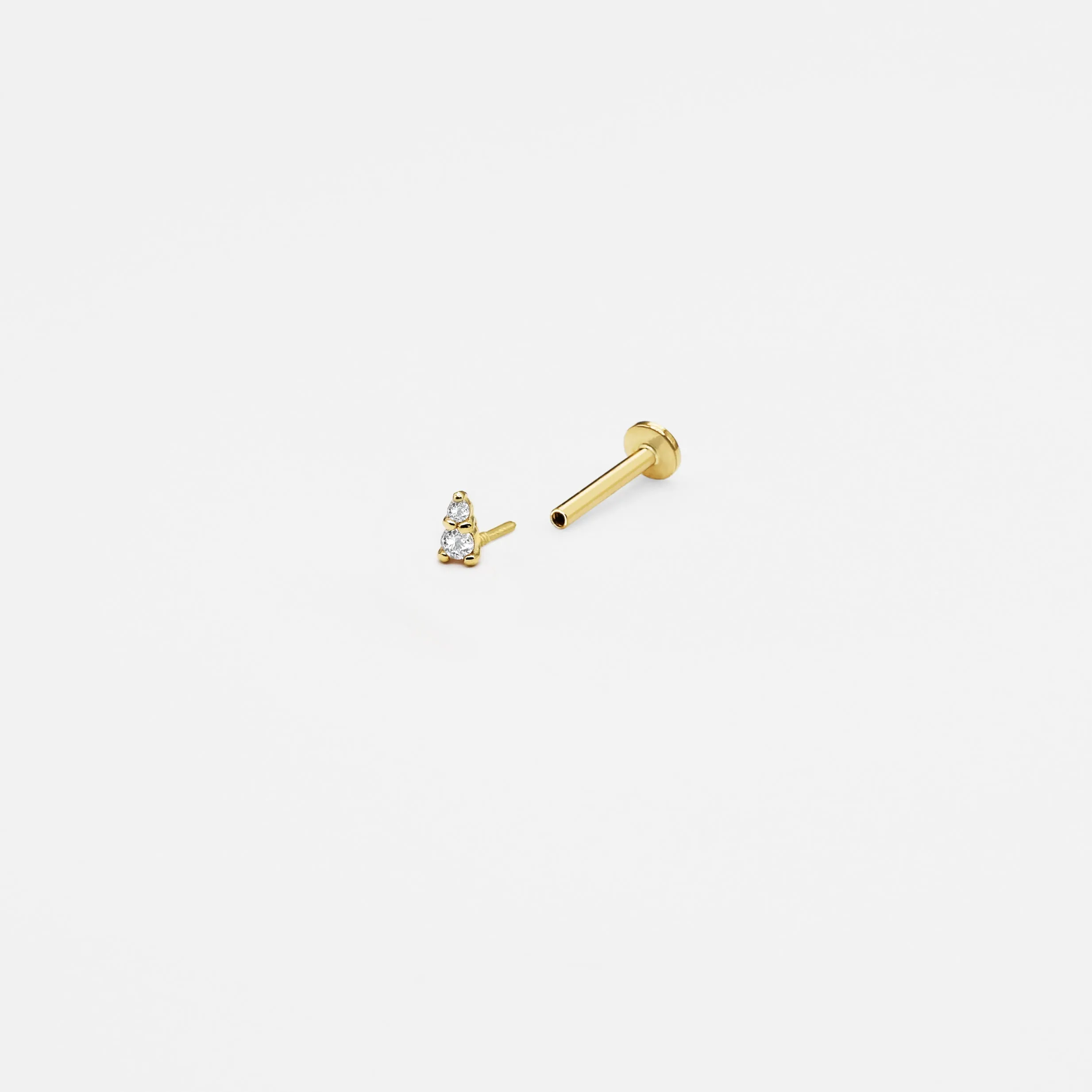 14k Solid Gold Micro CZ Triangle Internally Threaded Labret Stud Earring