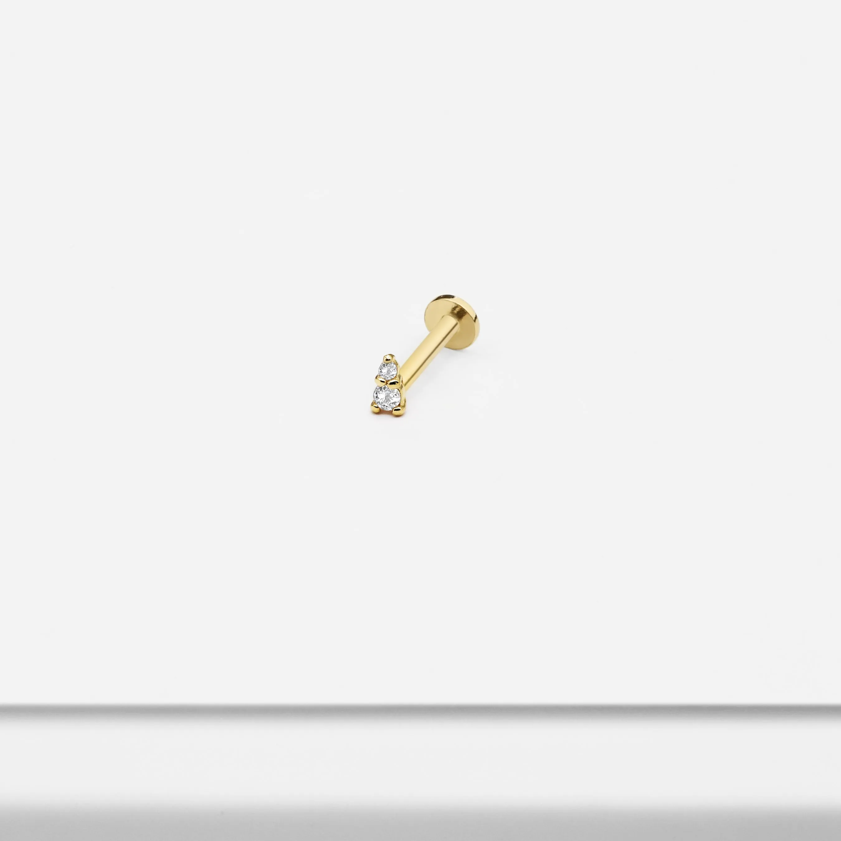 14k Solid Gold Micro CZ Triangle Internally Threaded Labret Stud Earring