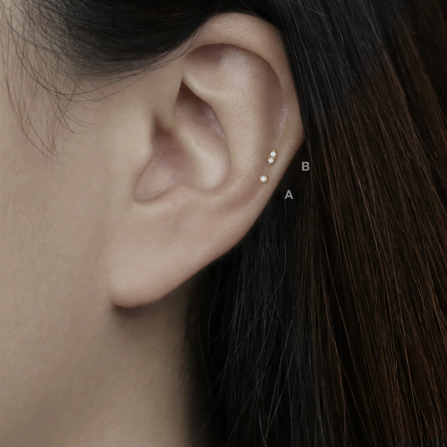 14k Solid Gold Micro Single Double CZ Internally Threaded Labret Stud Earring
