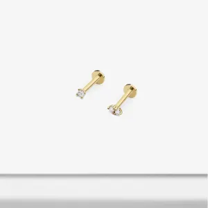 14k Solid Gold Micro Single Double CZ Internally Threaded Labret Stud Earring