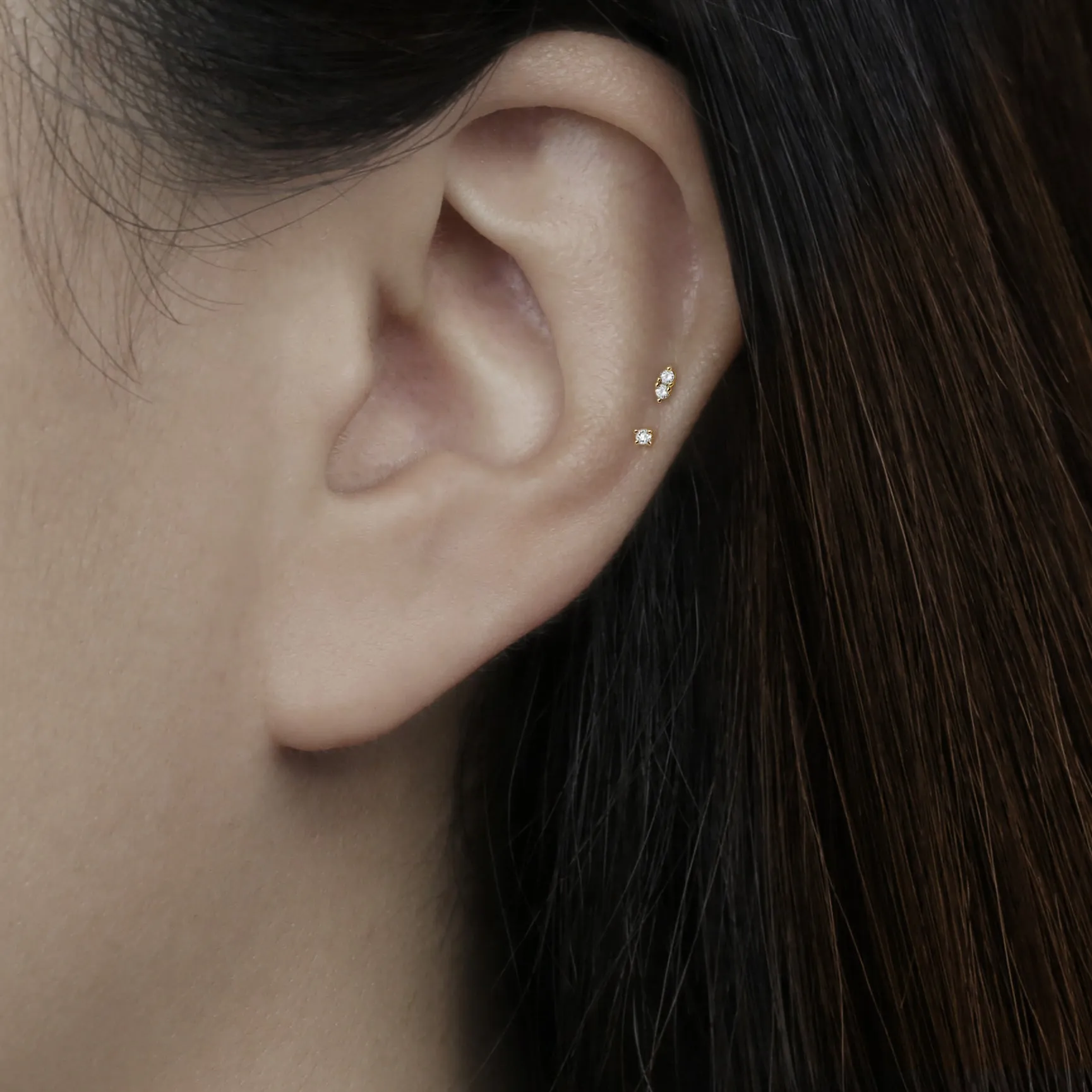 14k Solid Gold Micro Single Double CZ Internally Threaded Labret Stud Earring