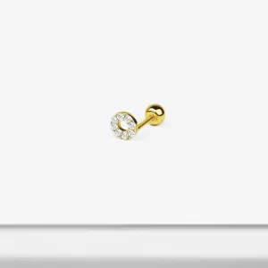 14k Solid Gold Open Circle CZ Stud Earring