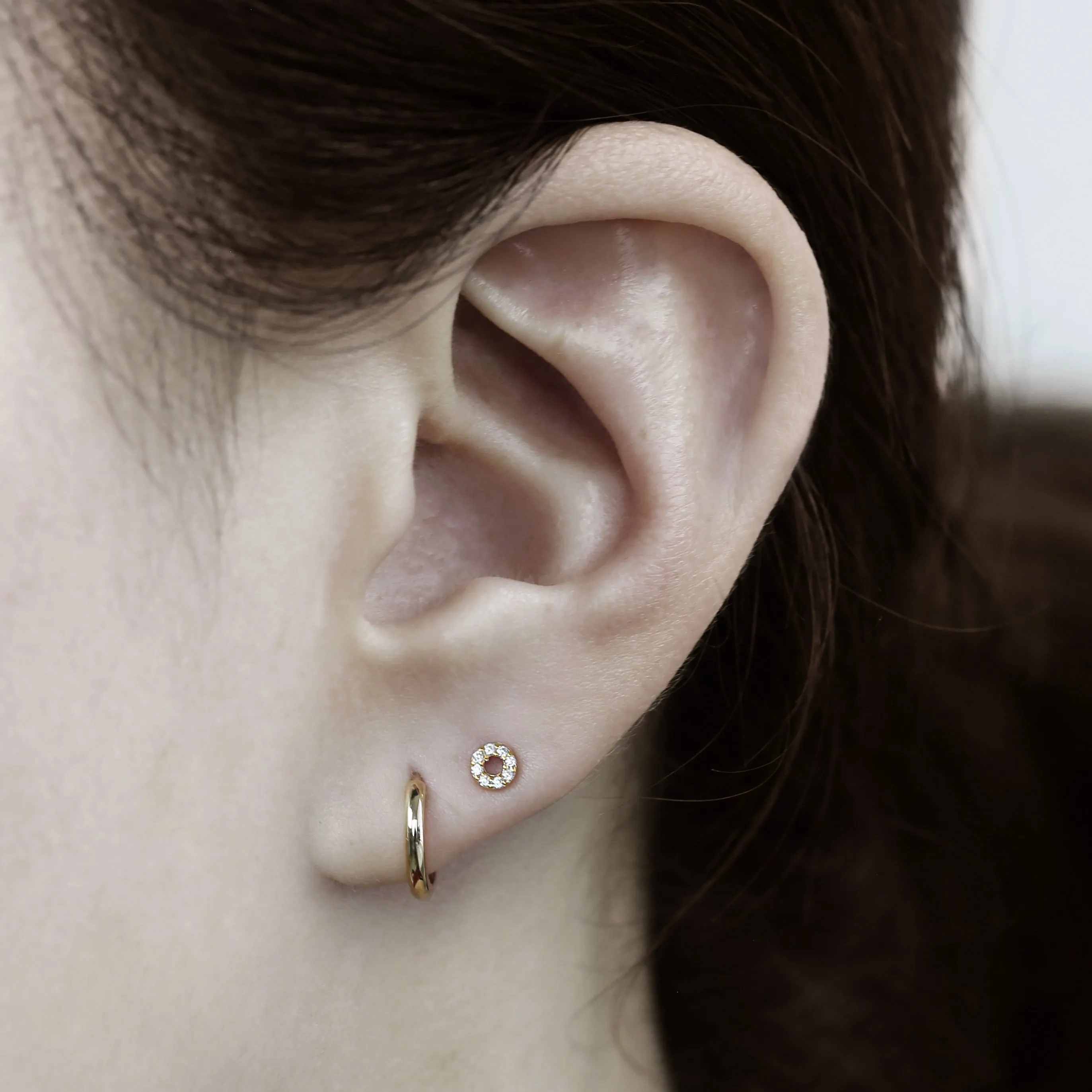 14k Solid Gold Open Circle CZ Stud Earring