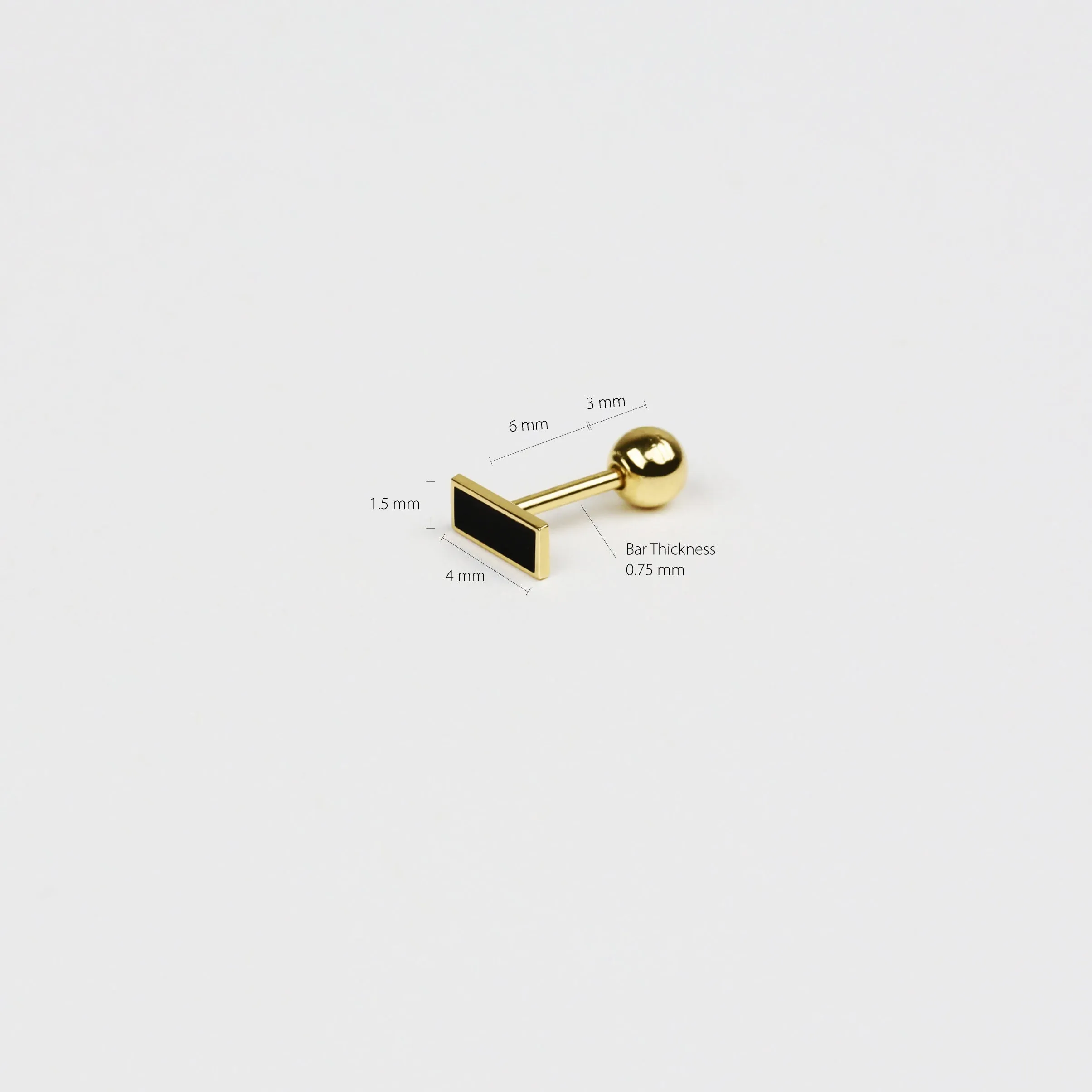 14k Solid Gold Tiny Black Bar Stud Earring