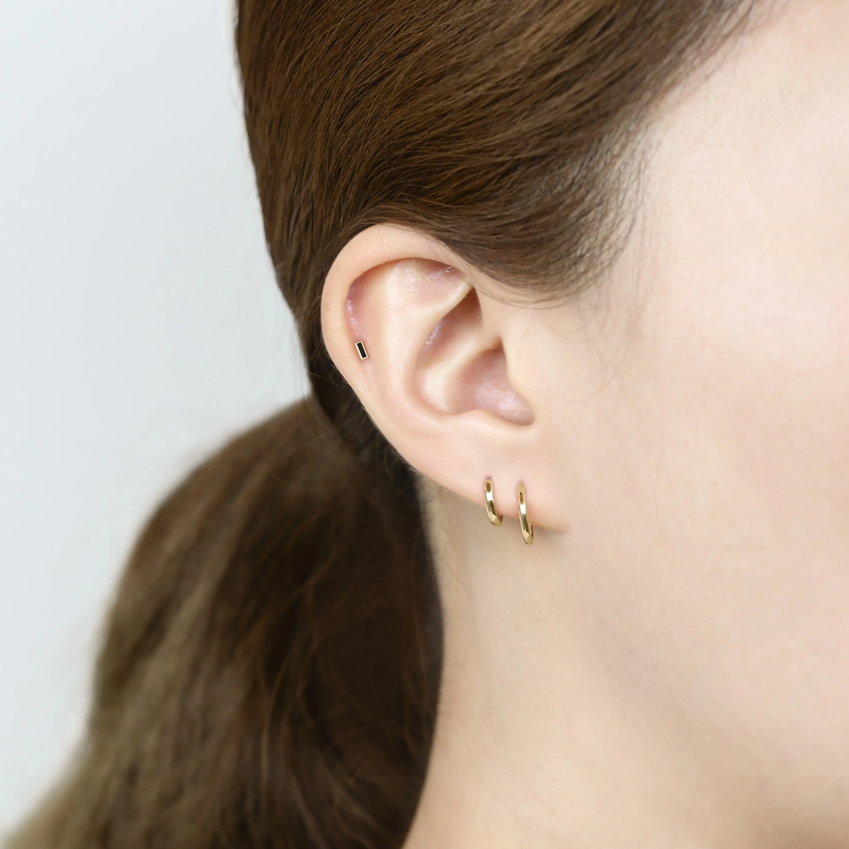 14k Solid Gold Tiny Black Bar Stud Earring