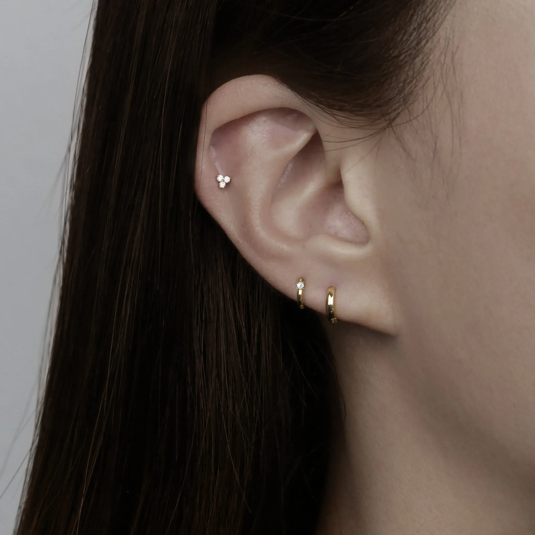 14k Solid Gold Tiny Single CZ Hoop Earring
