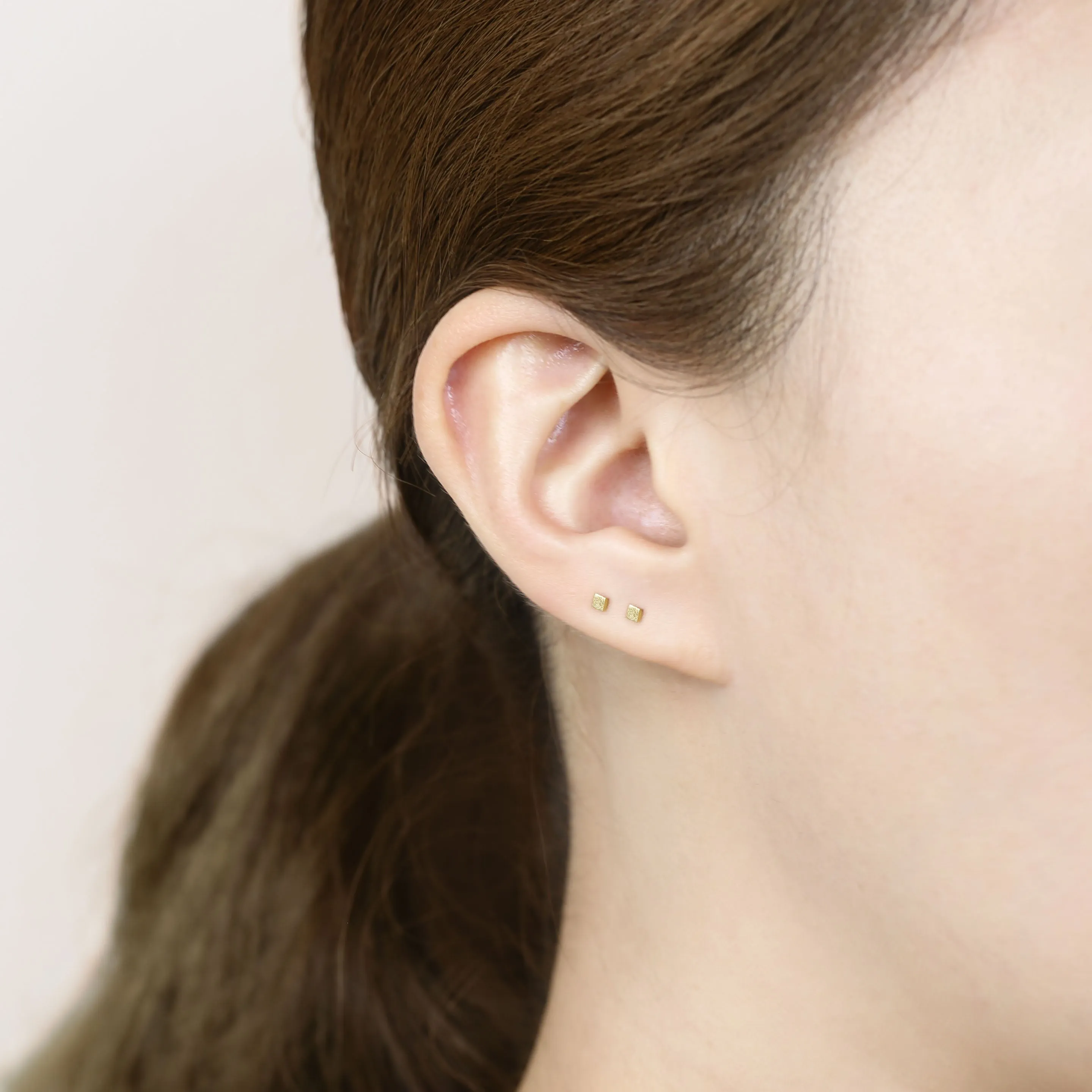 14k Solid Gold Tiny Square Stud Earrings