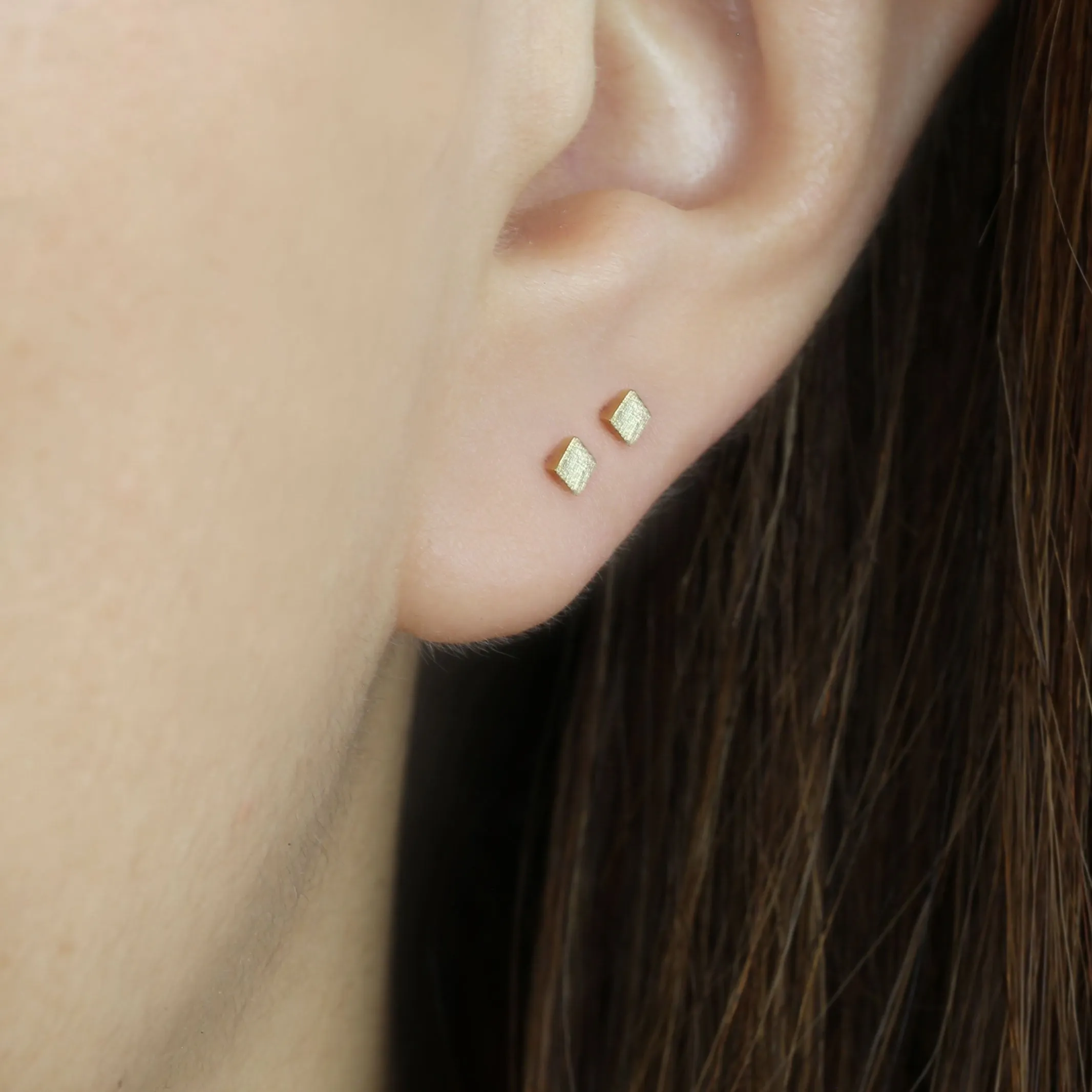 14k Solid Gold Tiny Square Stud Earrings