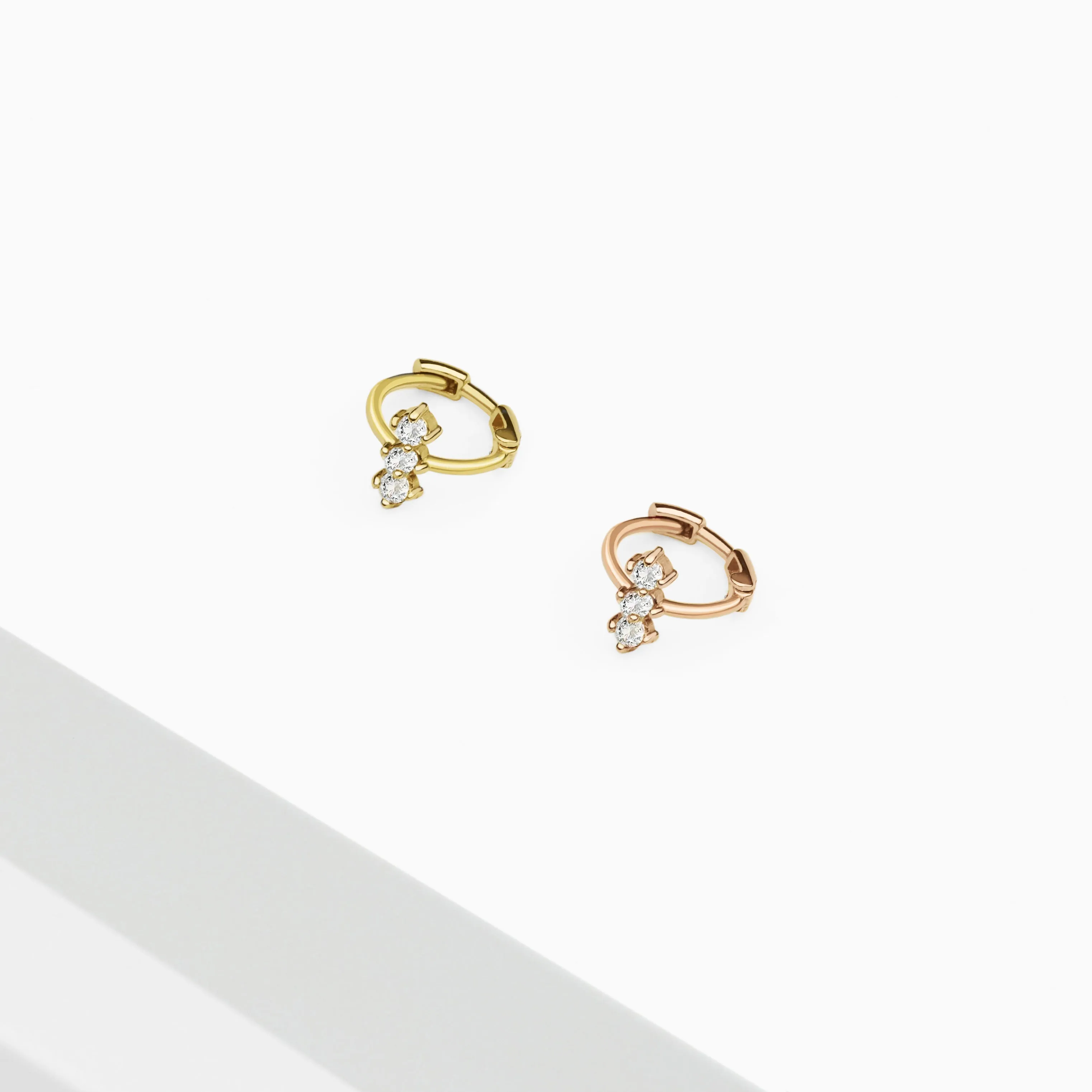 14k Solid Gold Tiny Trinity CZ Bar Hoop Earring