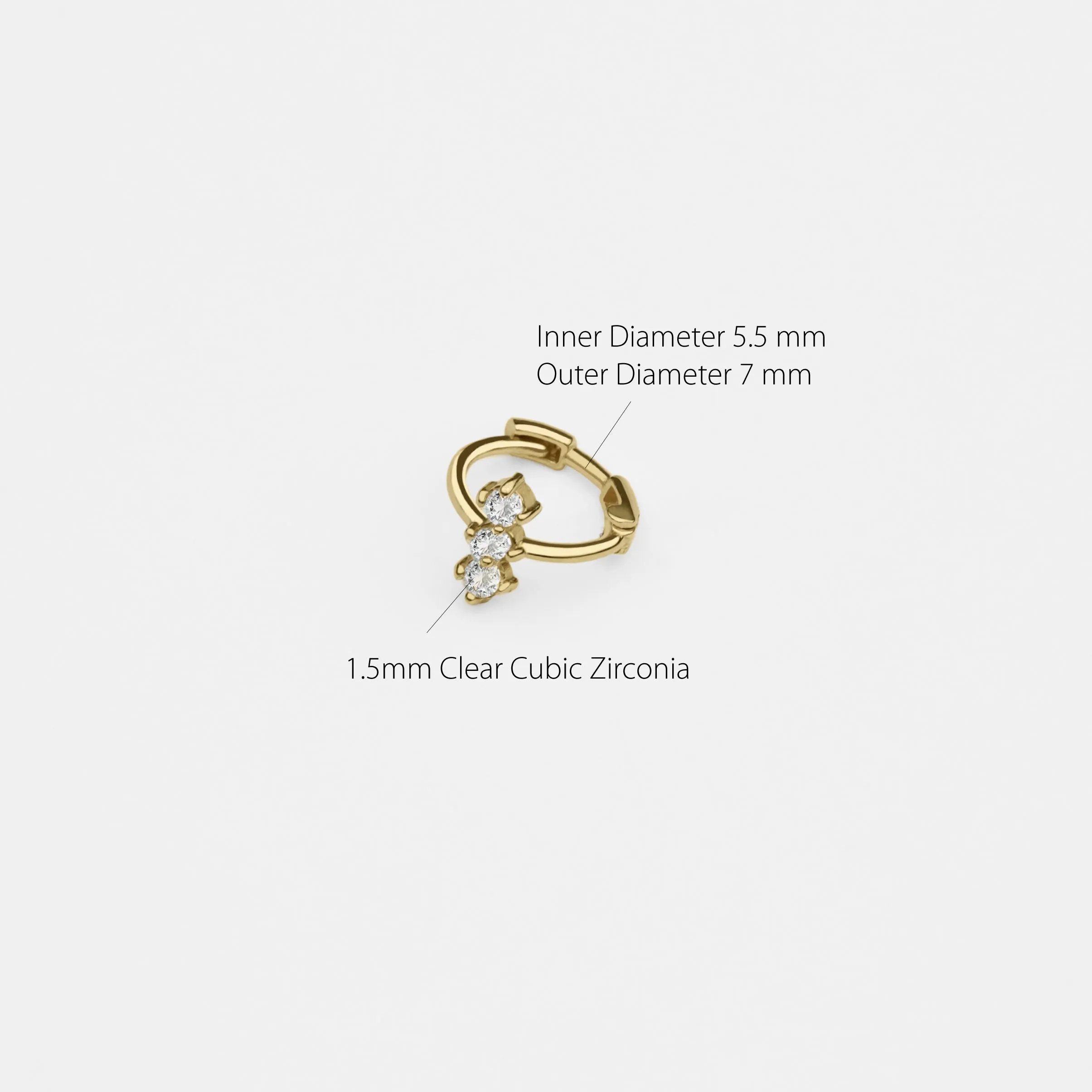 14k Solid Gold Tiny Trinity CZ Bar Hoop Earring