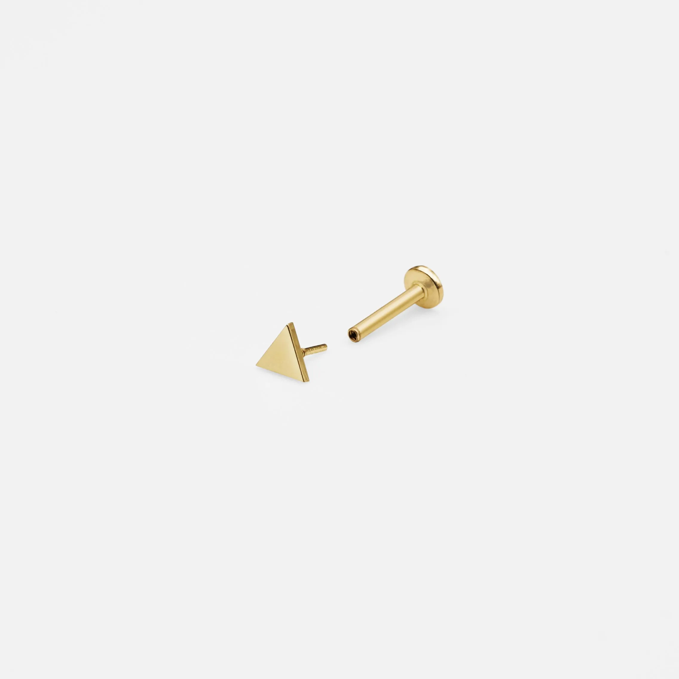 14k Solid Gold Triangle Internally Threaded Labret Stud Earring
