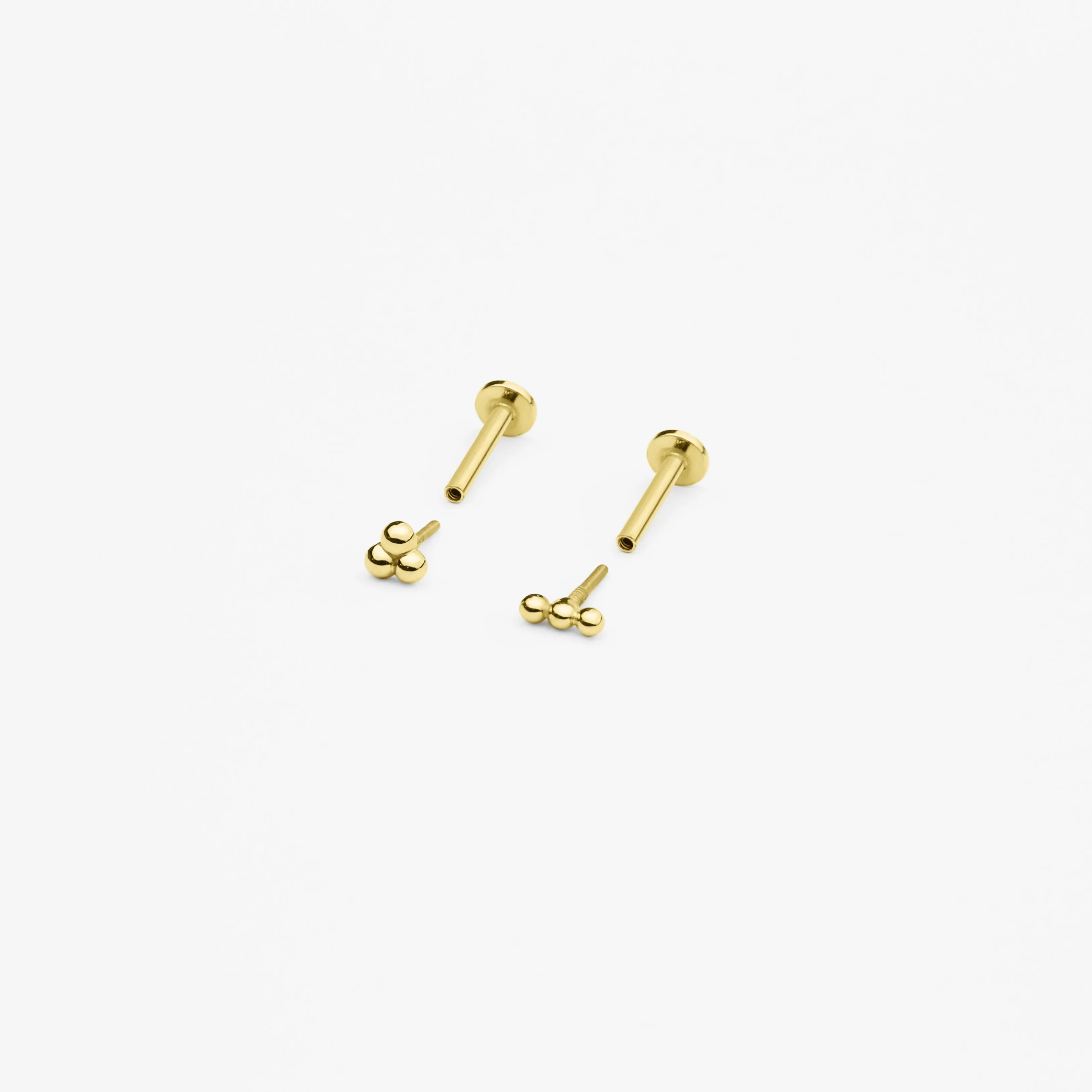 14k Solid Gold Trinity Ball Internally Threaded Labret Stud Earring