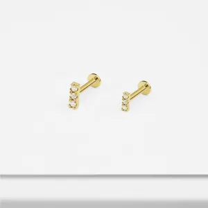 14k Solid Gold Trinity CZ Bar Internally Threaded Labret Stud Earring