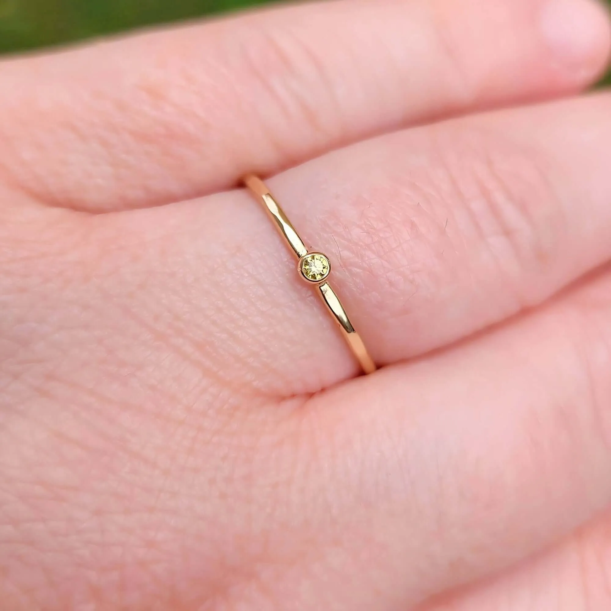 14K Thin Canary Yellow Diamond Stacking Ring