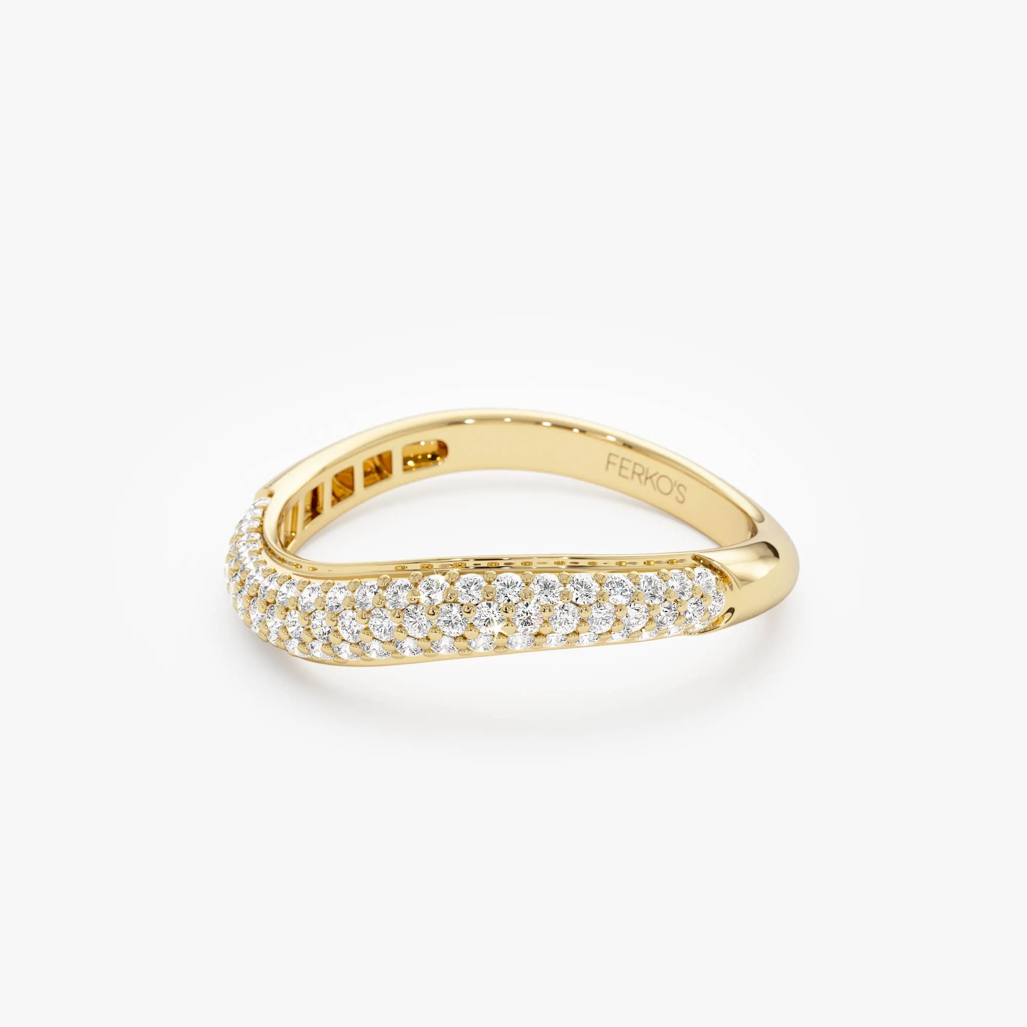 14k Three Row Diamond Pave Wave Ring