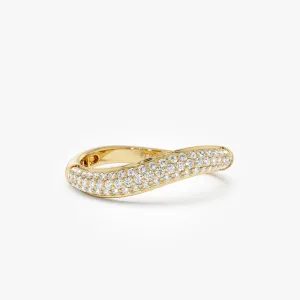 14k Three Row Diamond Pave Wave Ring