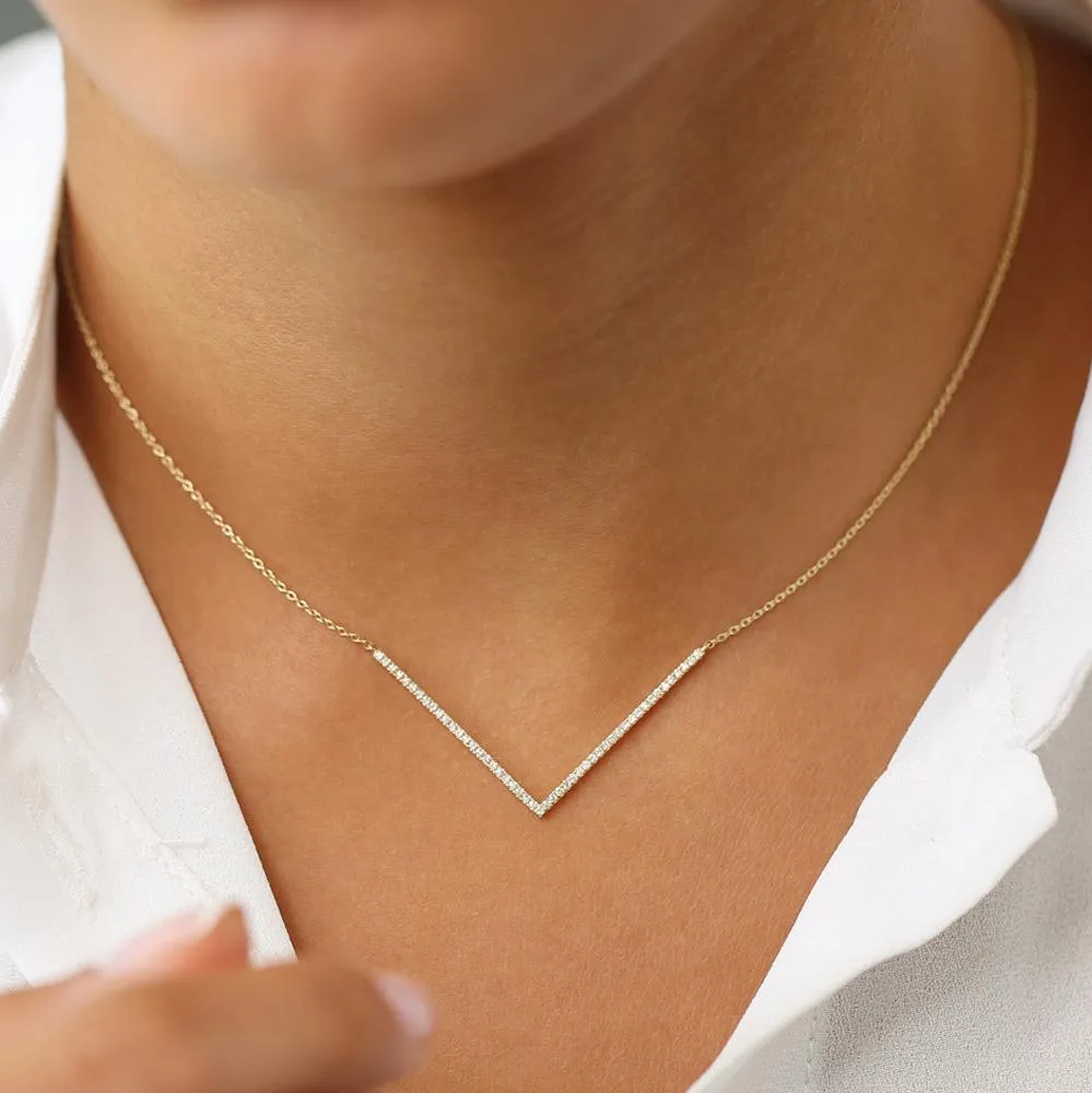 14K V Shaped Diamond Chevron Necklace