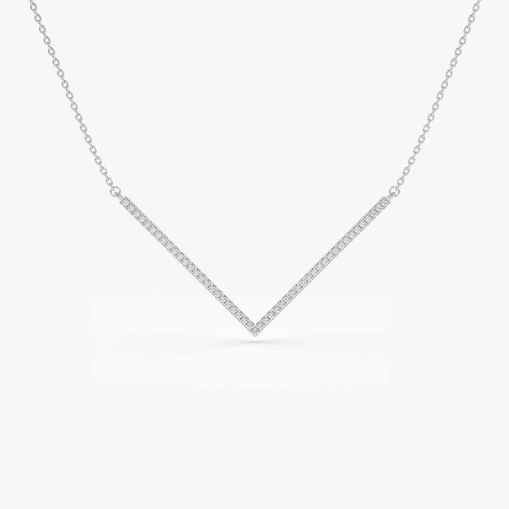 14K V Shaped Diamond Chevron Necklace