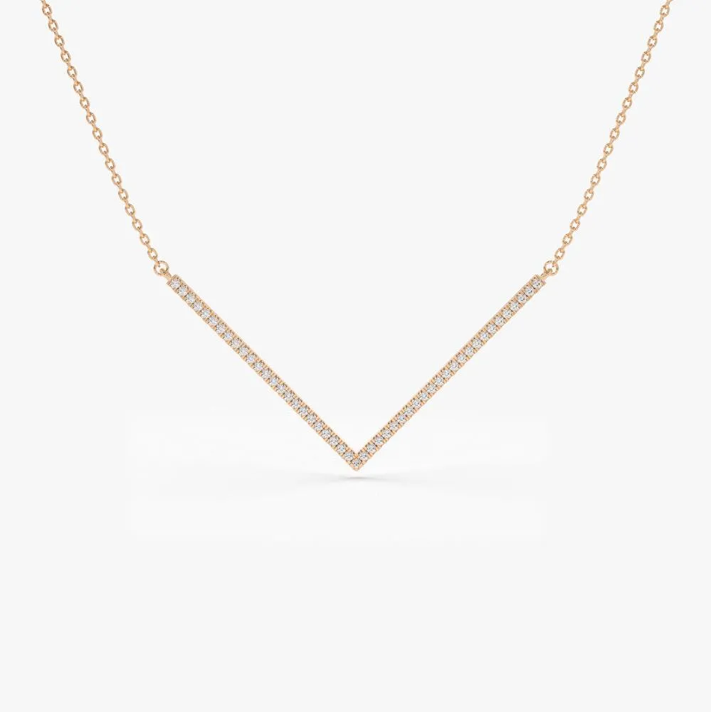 14K V Shaped Diamond Chevron Necklace