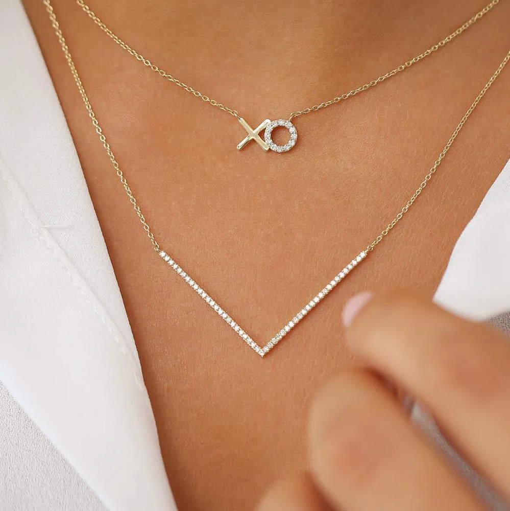 14K V Shaped Diamond Chevron Necklace