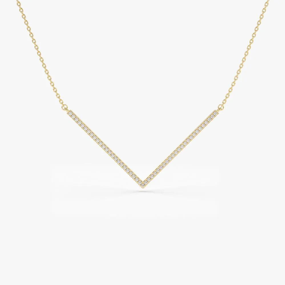 14K V Shaped Diamond Chevron Necklace