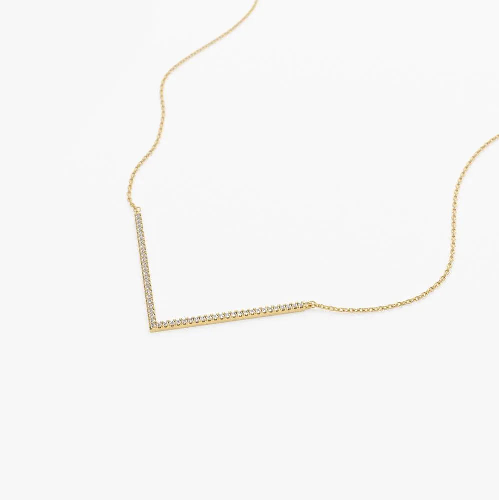 14K V Shaped Diamond Chevron Necklace