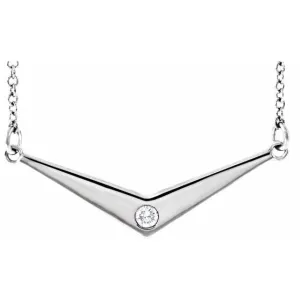 14K White Gold .03 CTW Natural Diamond "V" 18" Necklace