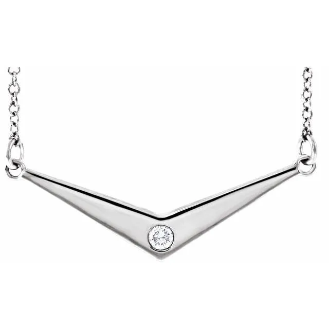 14K White Gold .03 CTW Natural Diamond "V" 18" Necklace