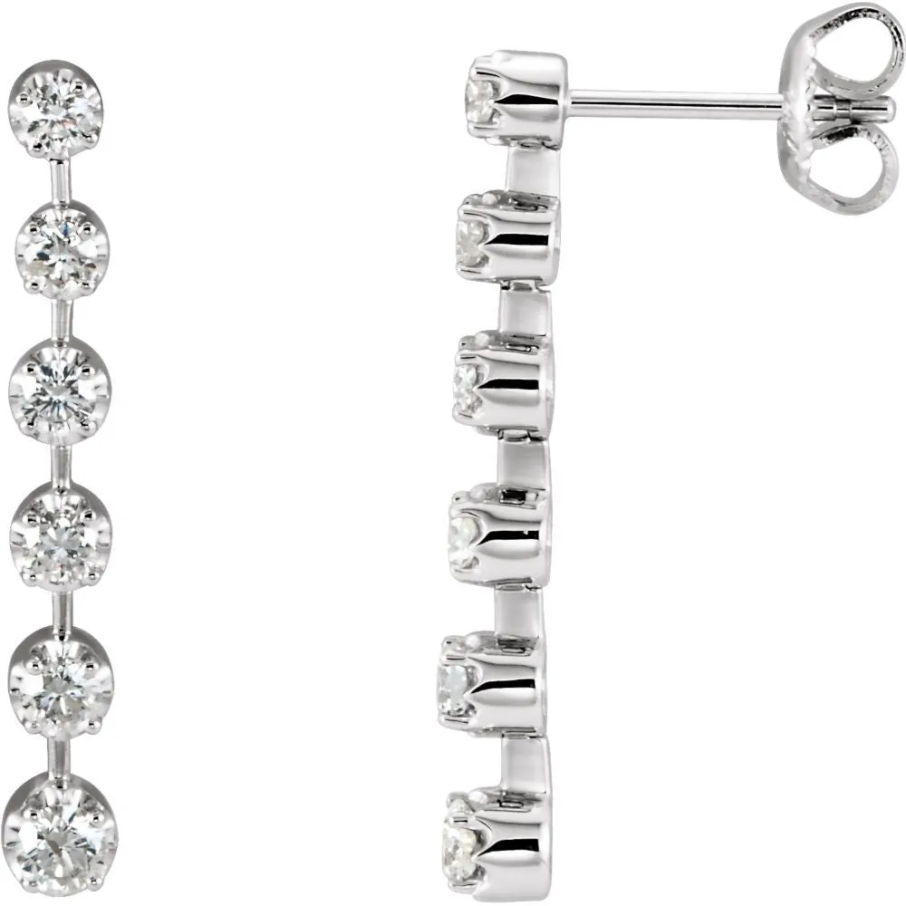 14k White Gold 1 CTW Diamond Linear Earrings