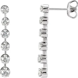 14k White Gold 1 CTW Diamond Linear Earrings