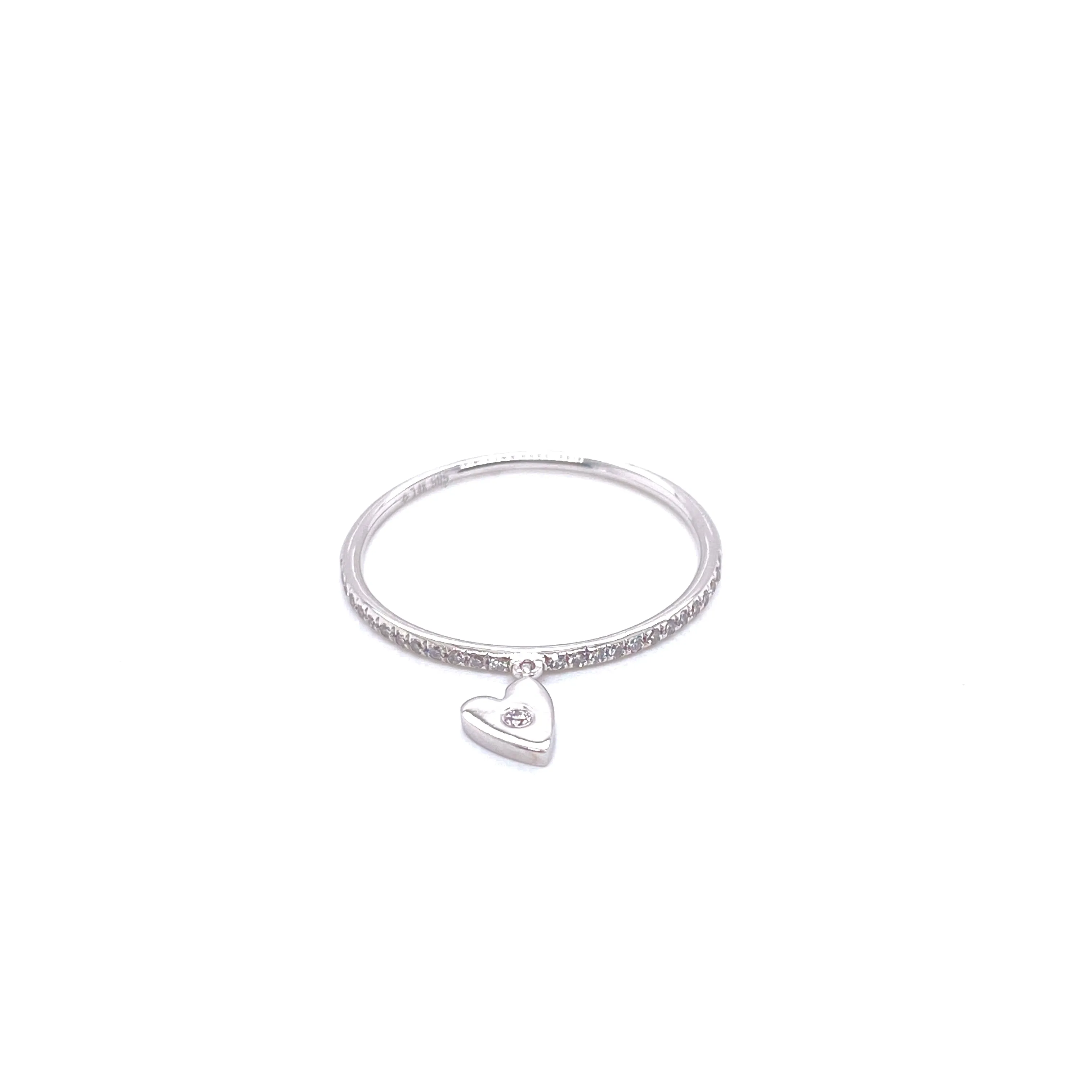 14K White Gold Diamond Dangle Heart Ring