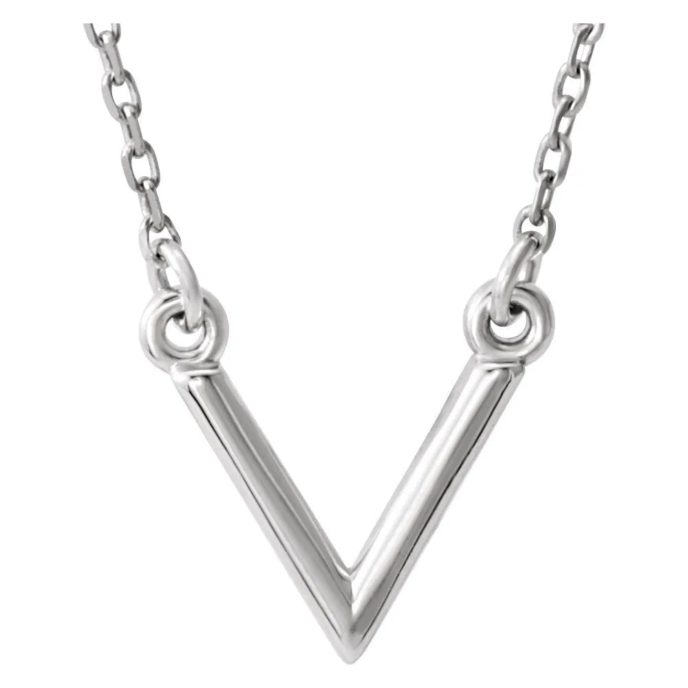 14k White Gold "V" 16.5" Necklace