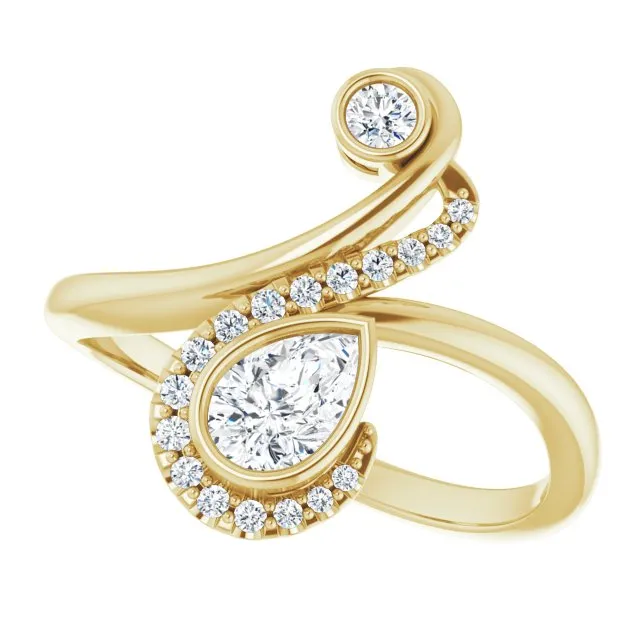 14K Yellow 1/2 CTW Diamond Bezel-Set Bypass Ring