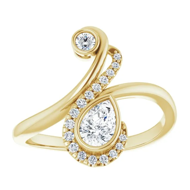 14K Yellow 1/2 CTW Diamond Bezel-Set Bypass Ring