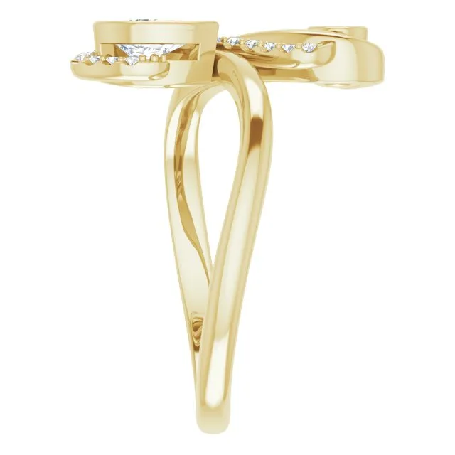 14K Yellow 1/2 CTW Diamond Bezel-Set Bypass Ring