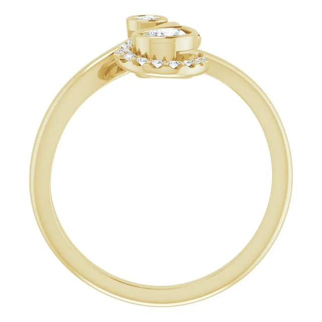 14K Yellow 1/2 CTW Diamond Bezel-Set Bypass Ring