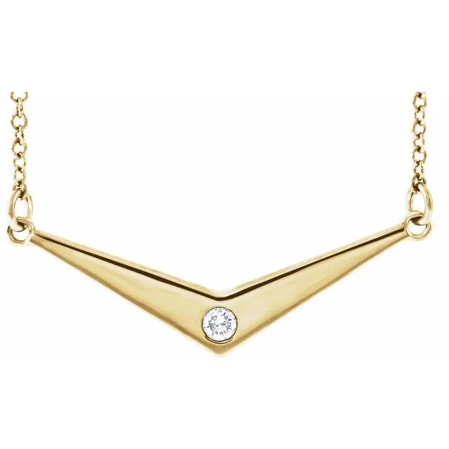 14K Yellow Gold .03 CTW Natural Diamond "V" 18" Necklace